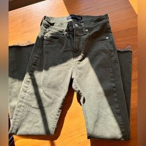 $290 Veronica Beard Carly high rise kick flare raw hem olive green jeans - 27